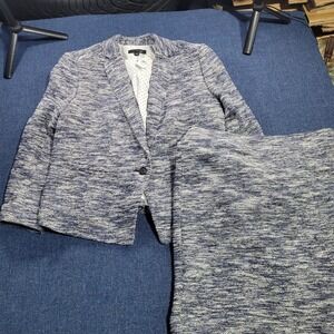 Ann Taylor Womens 14T Tweed Blazer Skirt Suit Set Blue White Black Two Piece